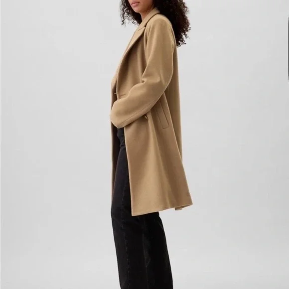 GAP Relaxed Long Topcoat Camel Wool Blend Double Breasted Size L NWOT - Picture 3 of 7